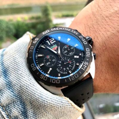 TAG Heuer Fake Watch F1   Quartz Timing Movement  PVD Stainless Steel Folding Buckle Black 43mm Watch